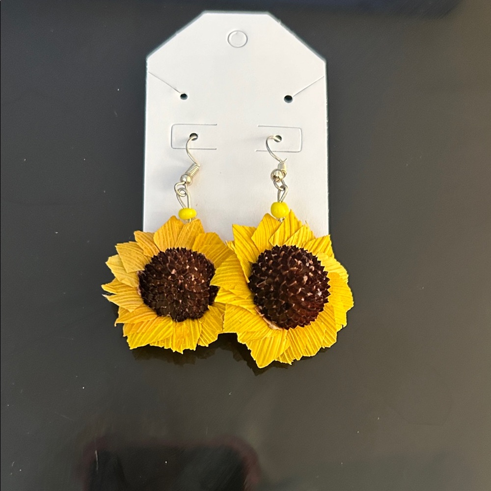 Handmade Yellow Sunflower Drop Earrings